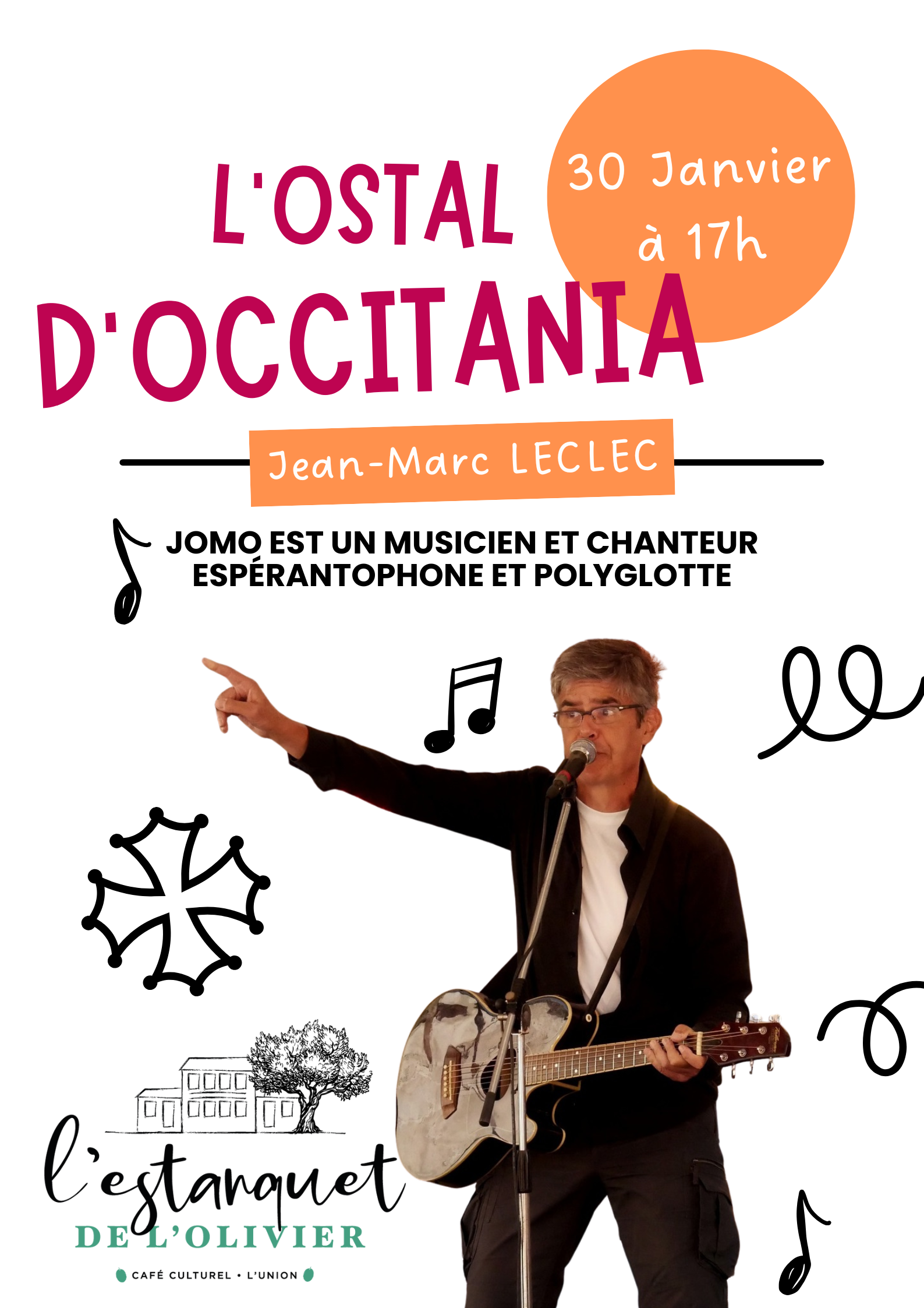 Affiche du spectacle occitan et polyglotte de JoMo – Jean-Marc Leclerc à L’Union le 30 janvier 2026