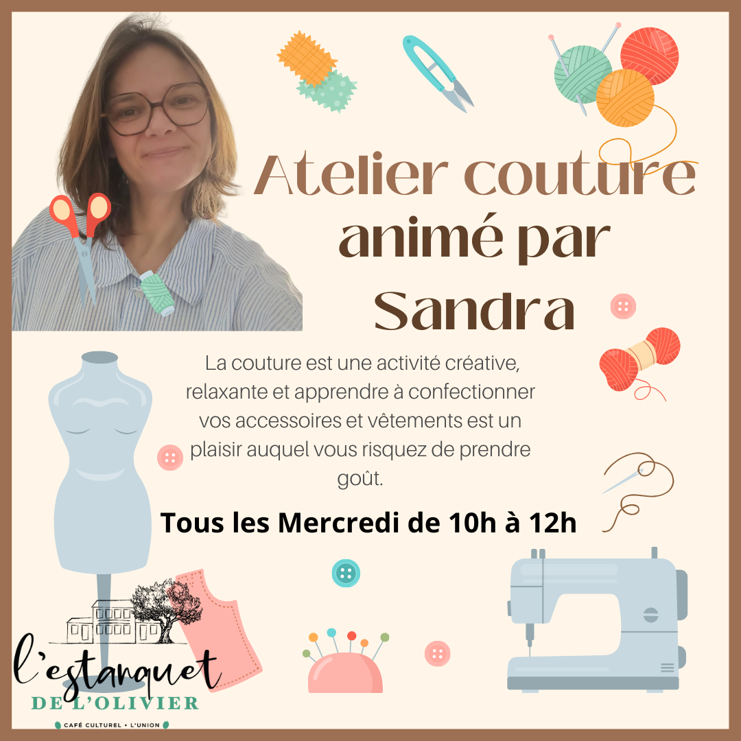 Atelier de Couture Créative avec Sandra à l'Estanquet de l'Olivier