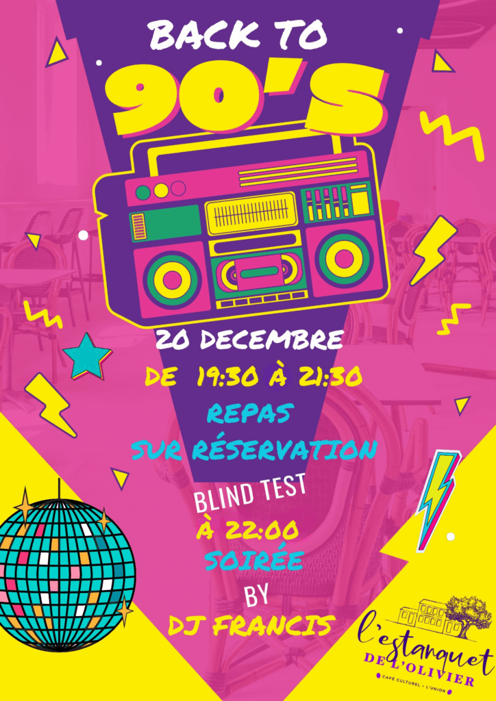Back to 90’s – Le 20 décembre : menu, blind test et soirée DJ à L’Union