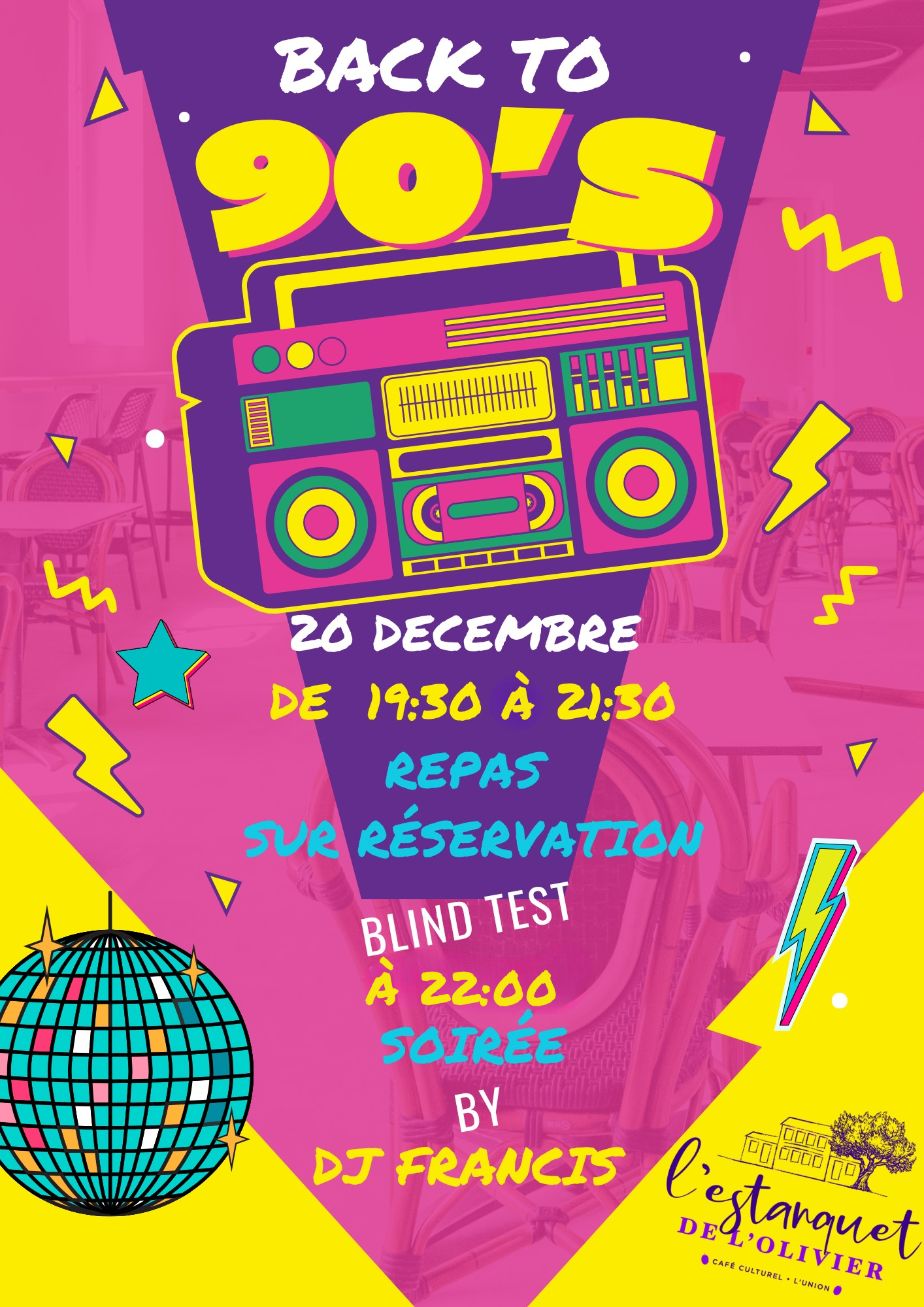 Back to 90’s – Le 20 décembre : menu, blind test et soirée DJ à L’Union