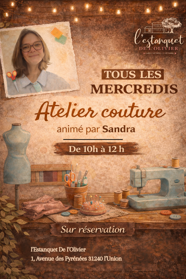 Atelier de Couture Créative avec Sandra à l'Estanquet de l'Olivier