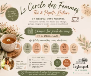 Affiche du Cercle des Femmes à L'Union, un rendez-vous mensuel animé par la naturopathe Aline Cassard autour du bien-être et de la santé naturelle.