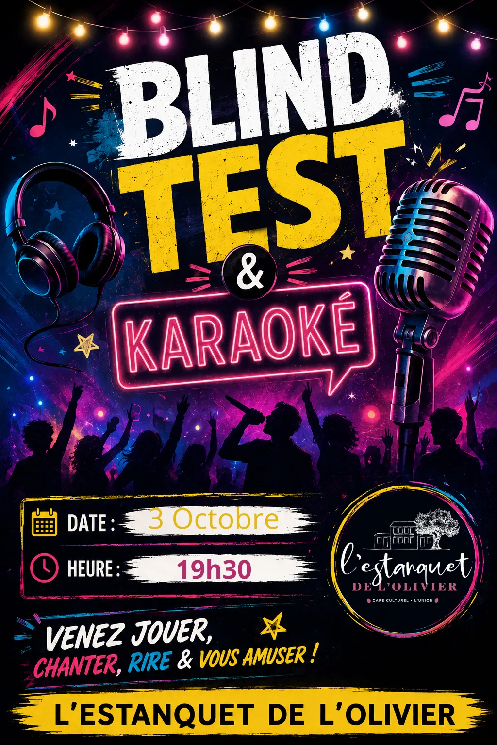 Blind Test & Karaoké à L’Estanquet de l’Olivier – 3 octobre 2026
