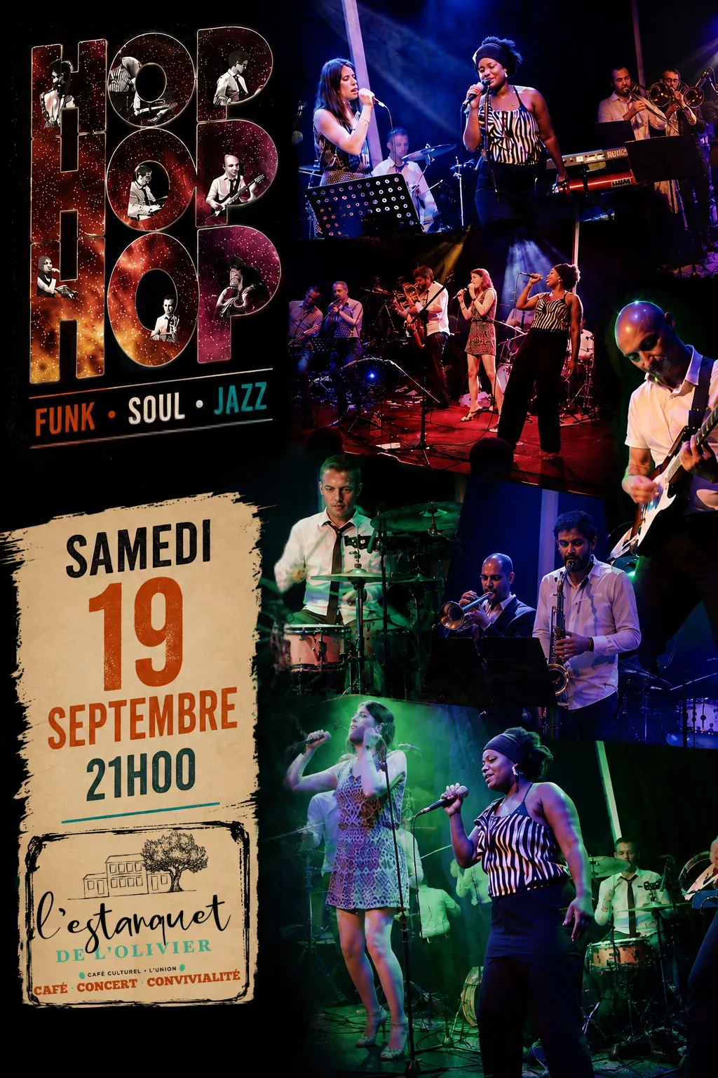 Hop Hop Hop en concert à l’Estanquet de l’Olivier le 19 septembre 2026 à 21h – Funk, Soul & Jazz