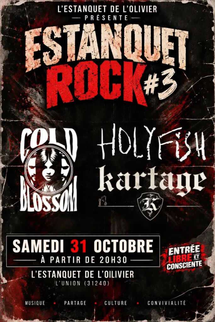 Estanquet Rock #3 à L’Union avec Cold Blossom, HOLYFISH et Kartage – entrée libre et consciente